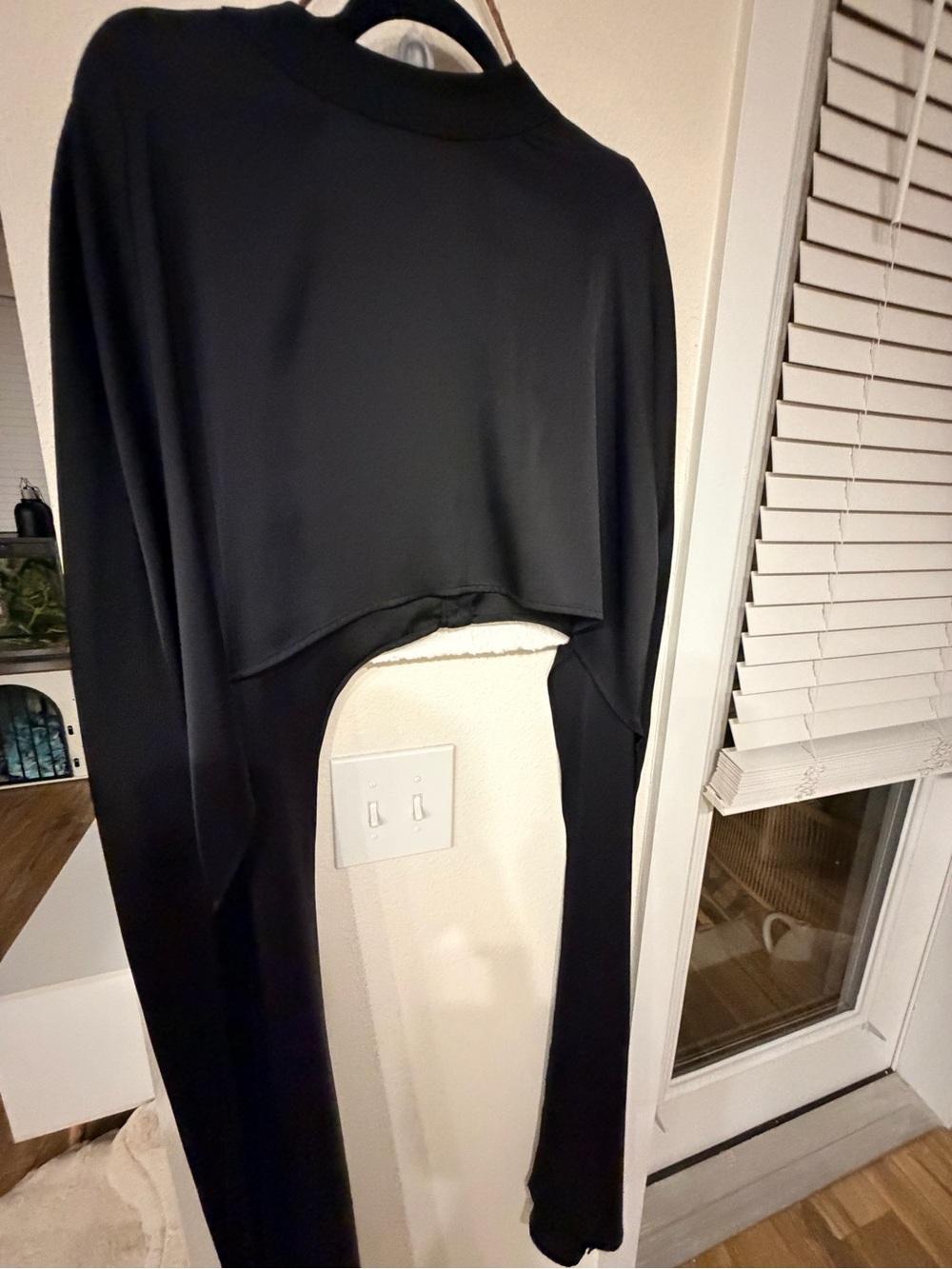 Black Cropped Long-Sleeve Top with High Neck cape